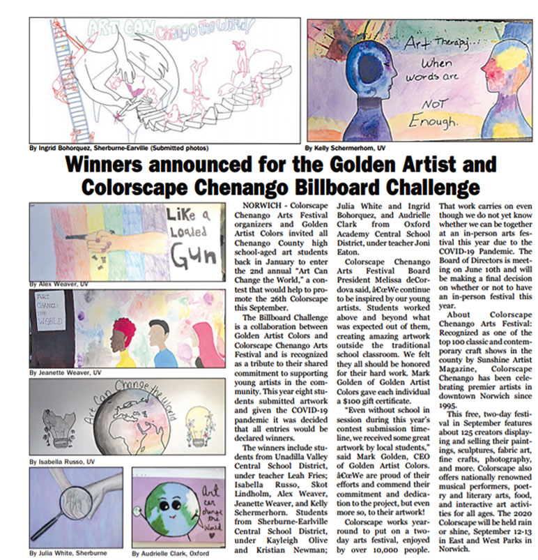 Winners announced for the Golden Artist and Colorscape Chenango Billboard Challenge