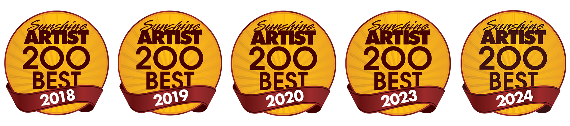 Sunshine Artist 200 Best Awards for 2018, 2019, 2020, 2023, and 2024